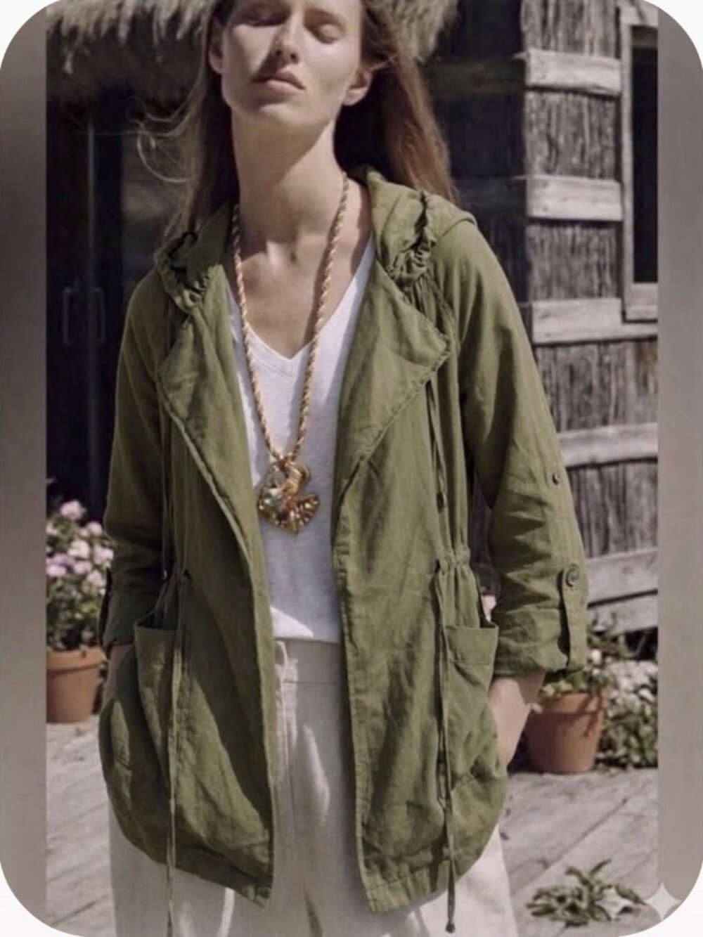 NEW Love Tree Womens SMALL Olive Green Hooded Utility Jacket Open Front Size S